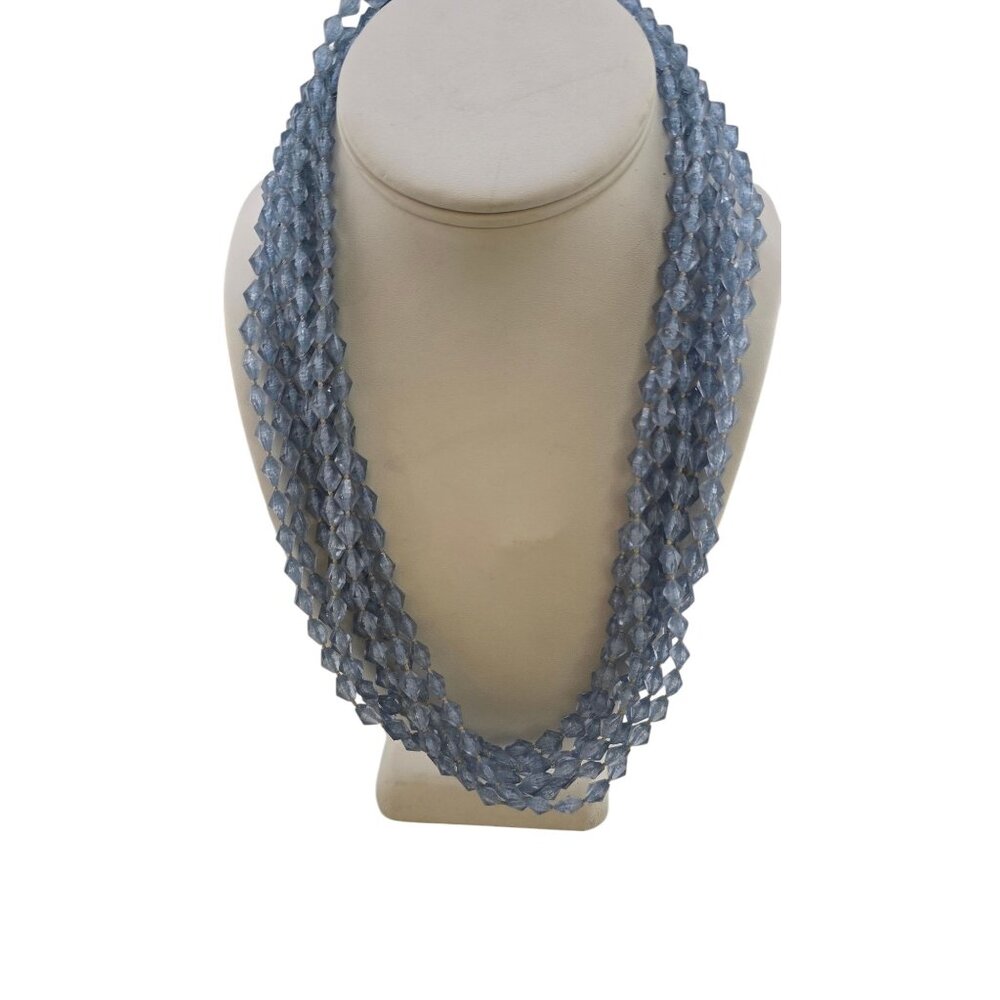 Vintage 8 Strand Faceted Knotted Acrylic Necklace With Gold Tone Clasp (A8224)